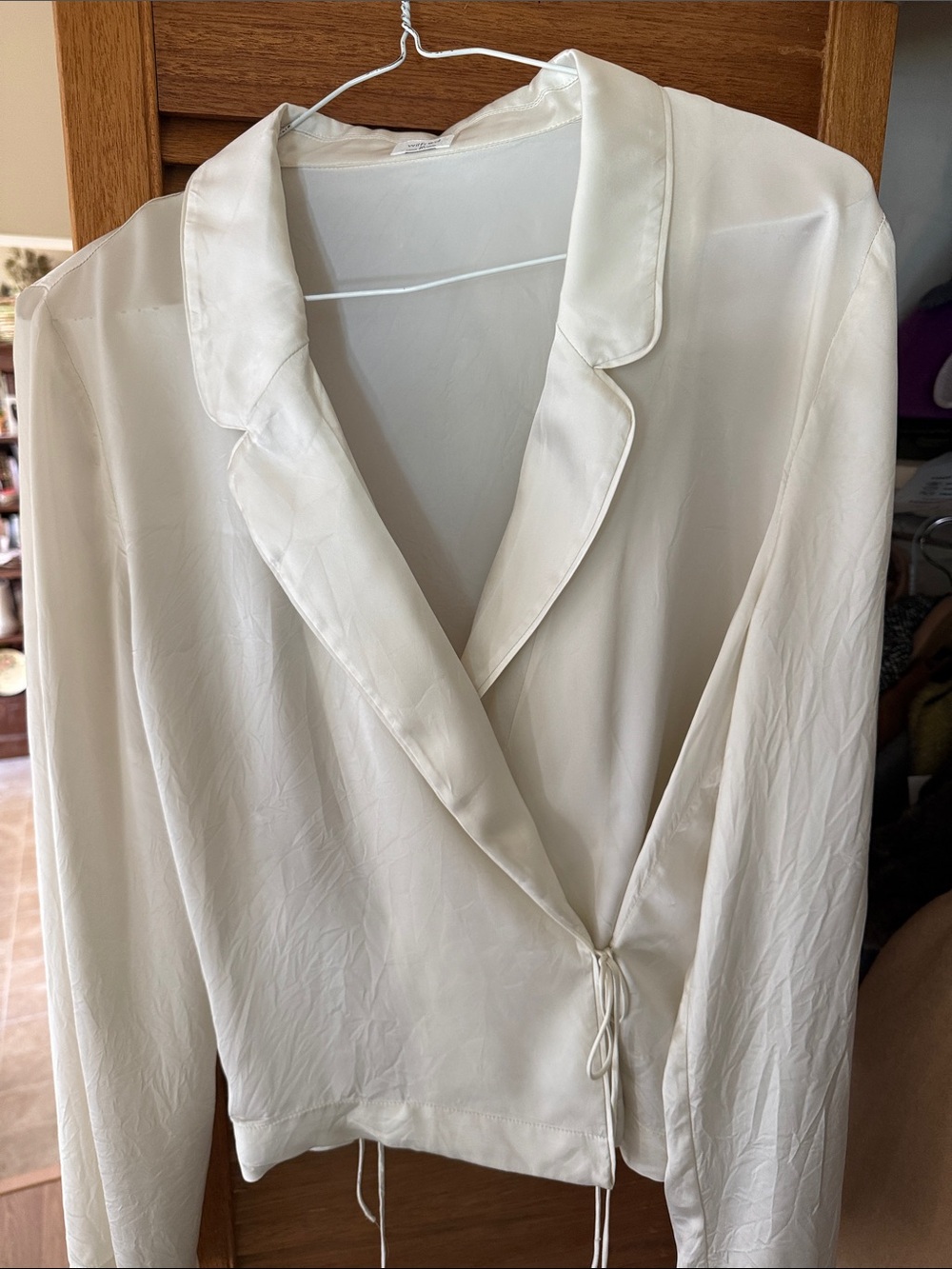 Women's Cream Wrap Satin blouse M